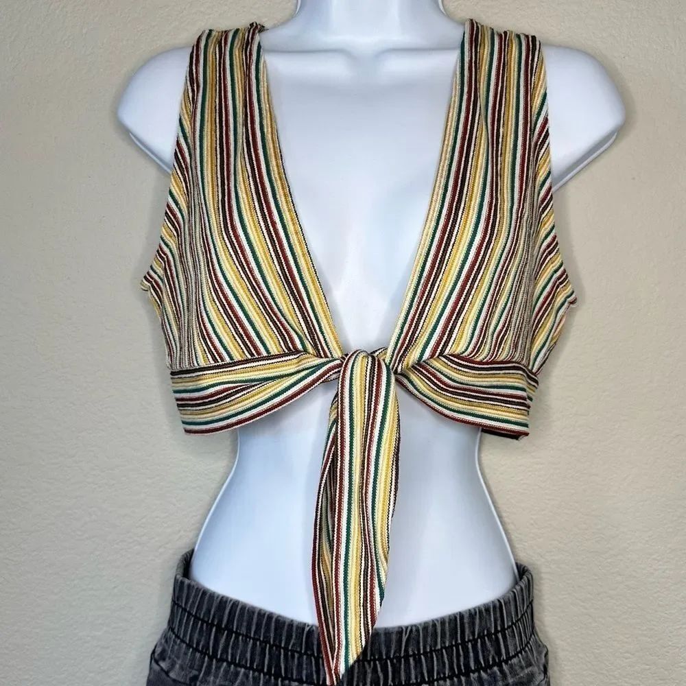 Striped tie front crop top